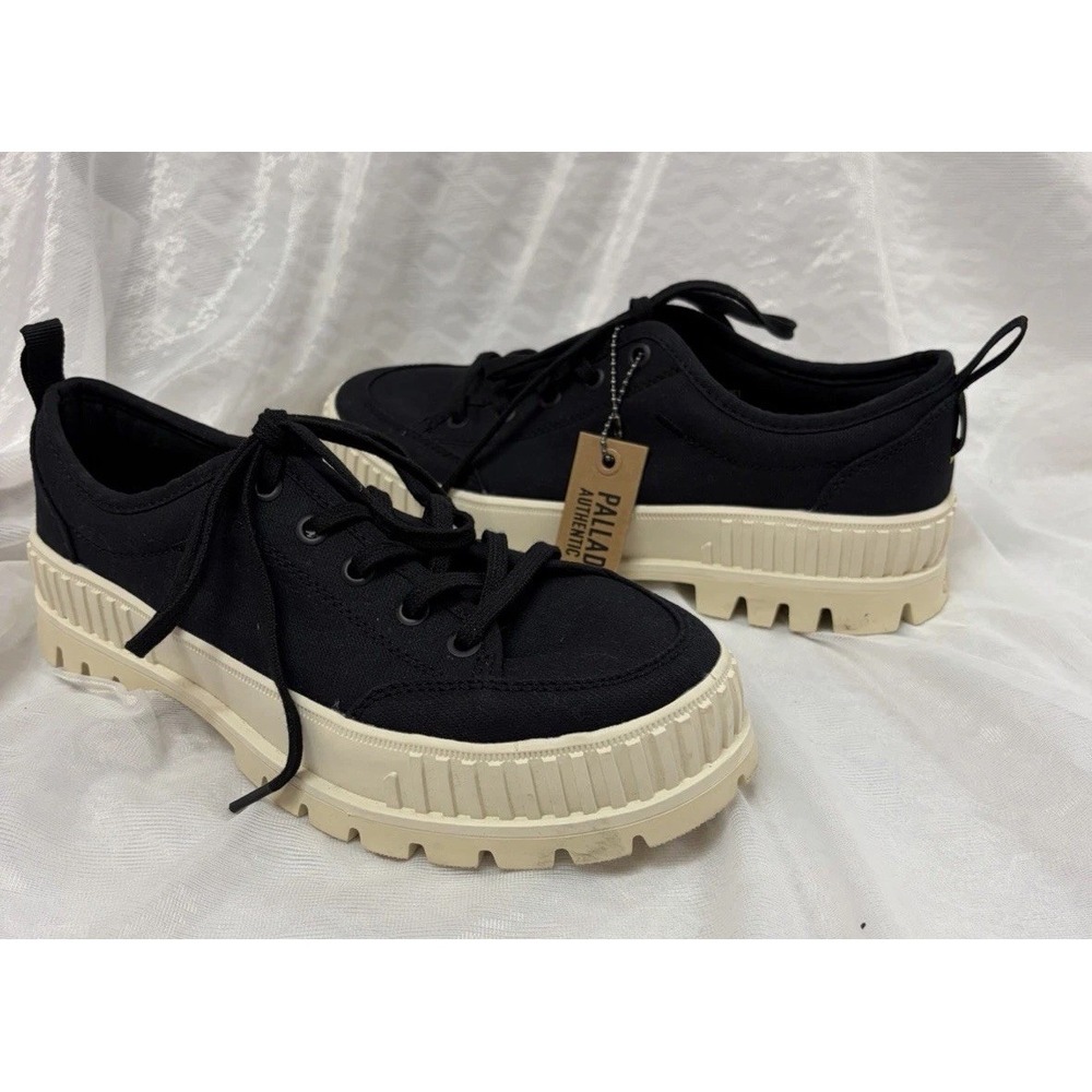 Palladium Pallashock Low 2 Boots Women 8.5 Men 7 Black Organic Canvas Chunky Lug